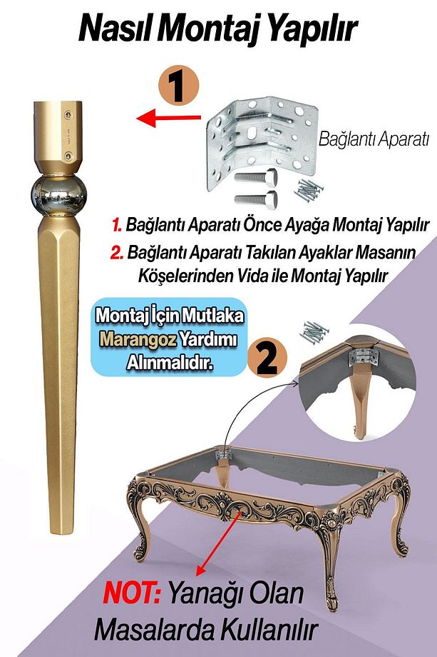 Elips Masa Dresuar Ayağı 75 Cm Plastik Gold Altın Ayak Mutfak Yemek Masası Mobilya Ayakları Gold - 5