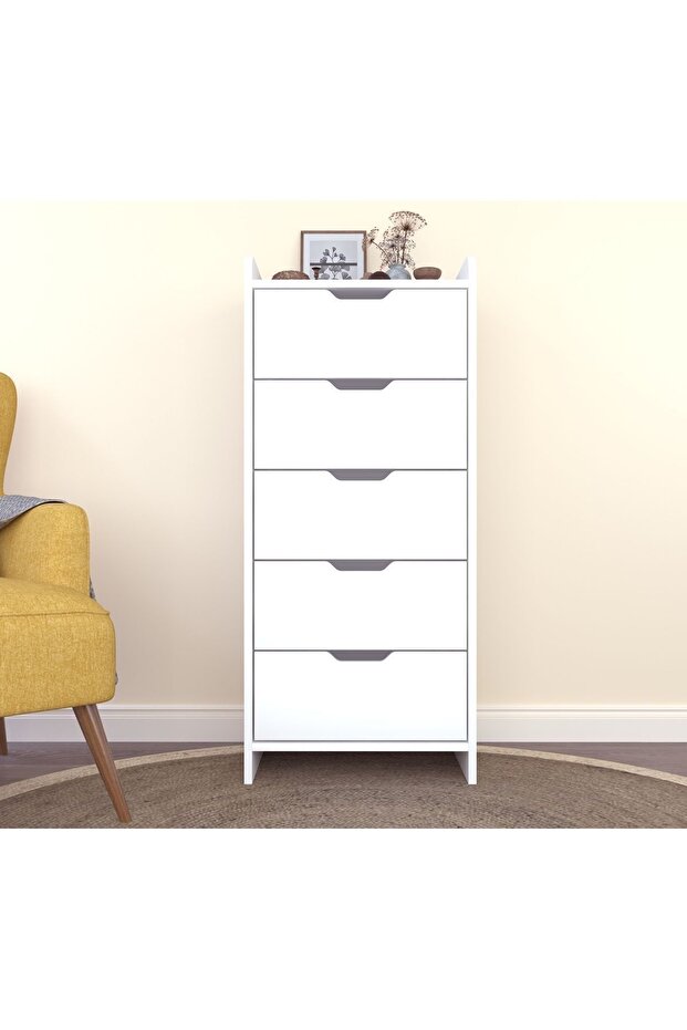 LODOS 5 ÇEKMECELİ BEYAZ ŞİFONYER - 1