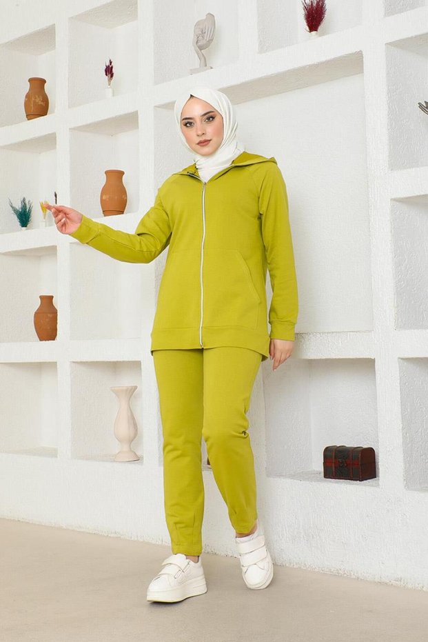 Hooded Pocket Detailed Tracksuit Set BRC1602 Olive Green