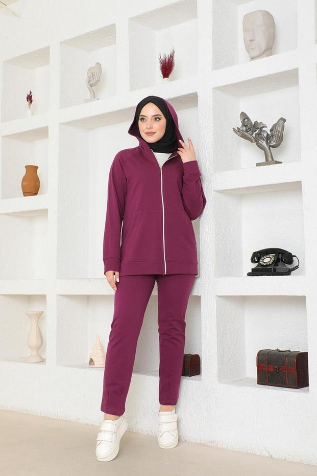 Hooded Pocket Detailed Tracksuit Set BRC1602 Purple