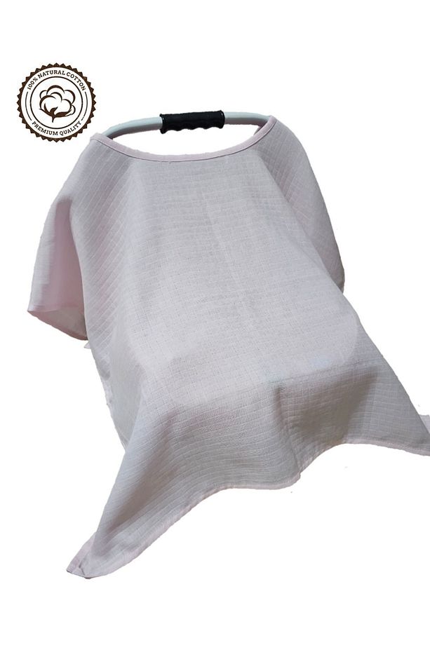 Müslin Pembe Panço 125X85 CM Tek Ürün Fonksiyonel Puset Örtüsü Ve Emzirme Önlüğü - 5