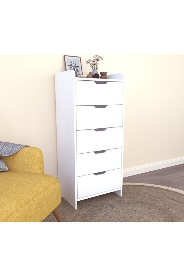 LODOS 5 ÇEKMECELİ BEYAZ ŞİFONYER - 5