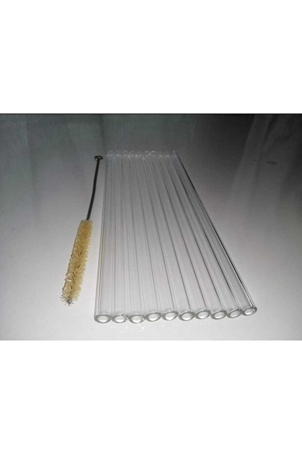 Glass Straw Straight 20 cm 10 Pcs + Cleaning Brush (Diameter 8 mm Thickness 1.5 mm)