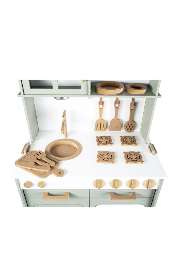 طقم مطبخ خشبي مطلي بطريقة مونتيسوري مع هدية إضاءة LED واحدة - 5