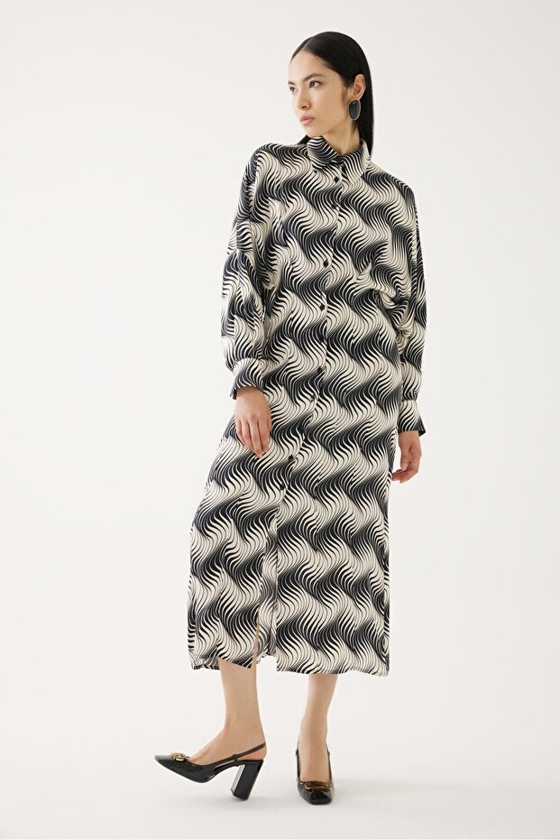 Düğme Detaylı Elbise - 1