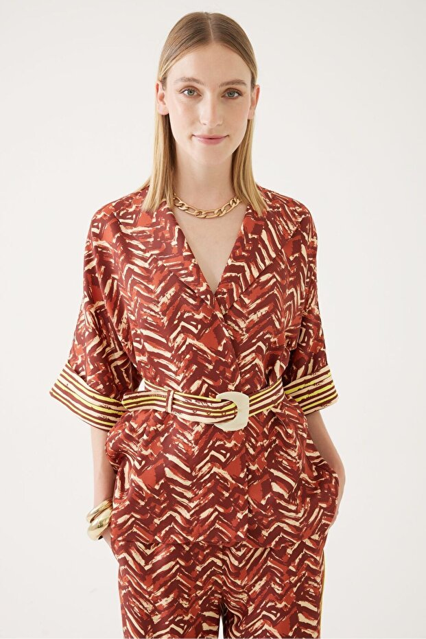 Mixed Color Belted Jacket - 1
