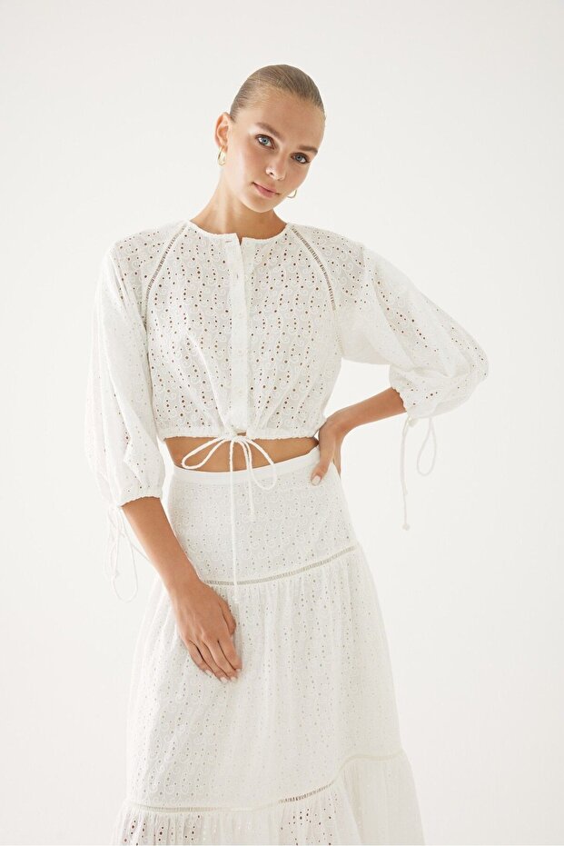 Lace Look Tie-Waist Shirt