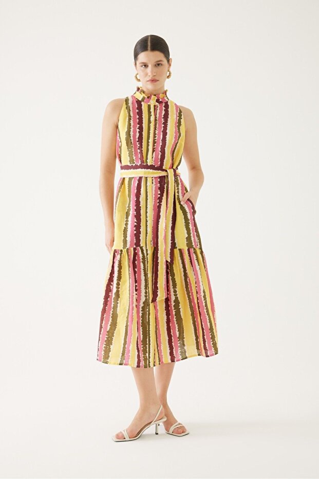 Renk Bloklu Modern Elbise - 1