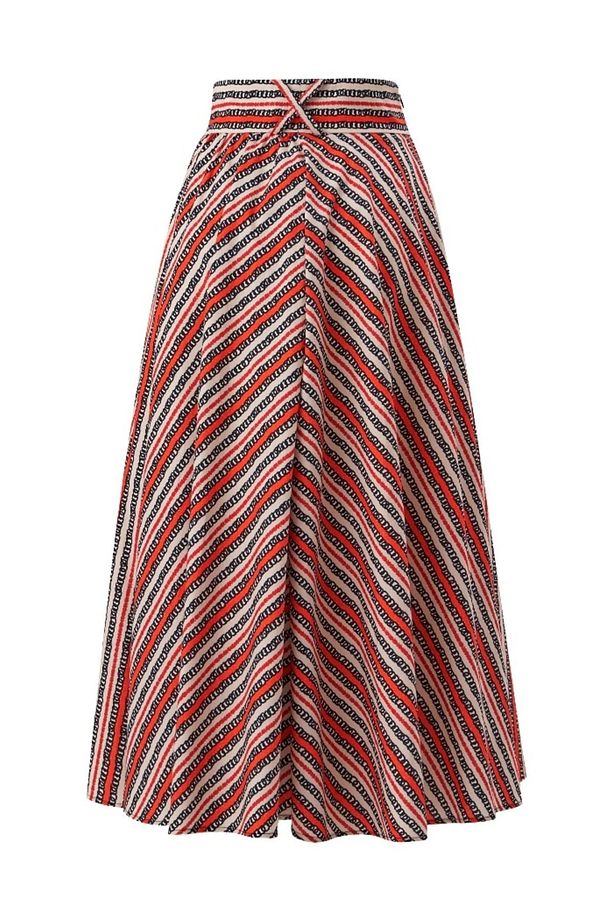 Yüksek Bel Midi Boy Desenli Poplin Etek - 5