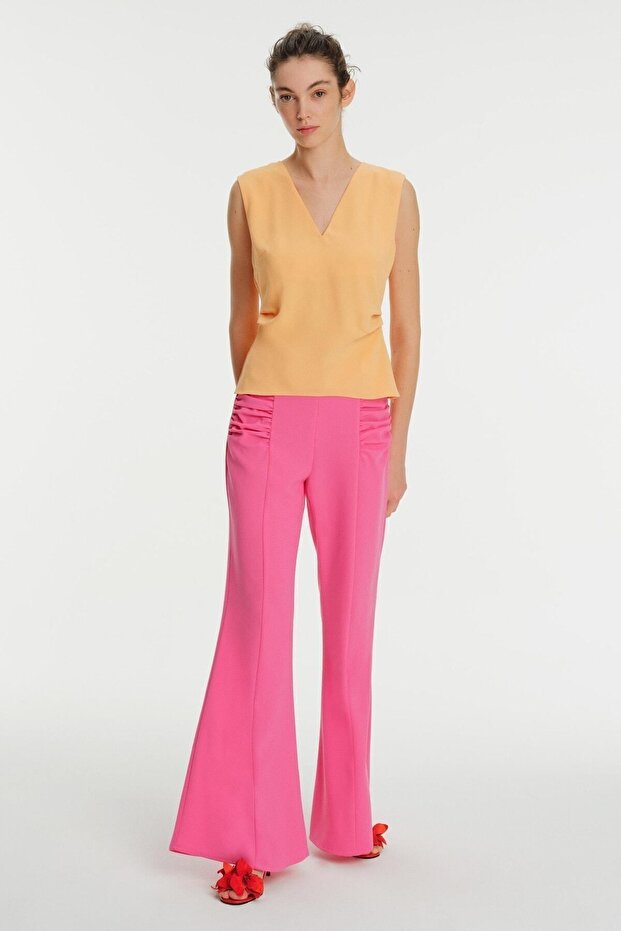 V Yakalı Krep Bluz - 5