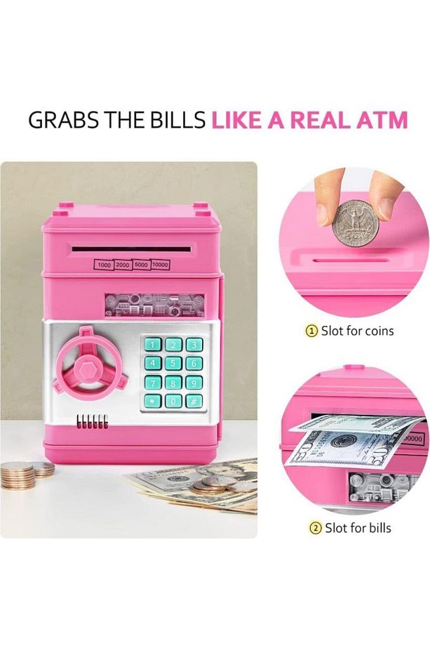 Atm Şifreli Otomatik Kağıt Para Alan Atm Kasa Kumbara PEMBE - 3