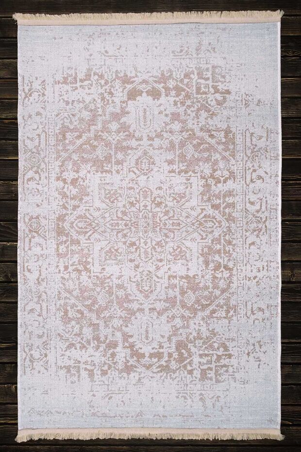 Classic Carpet Cream Washable Chenille Woven Fringed Non-Slip Base Living Room Carpet 7409