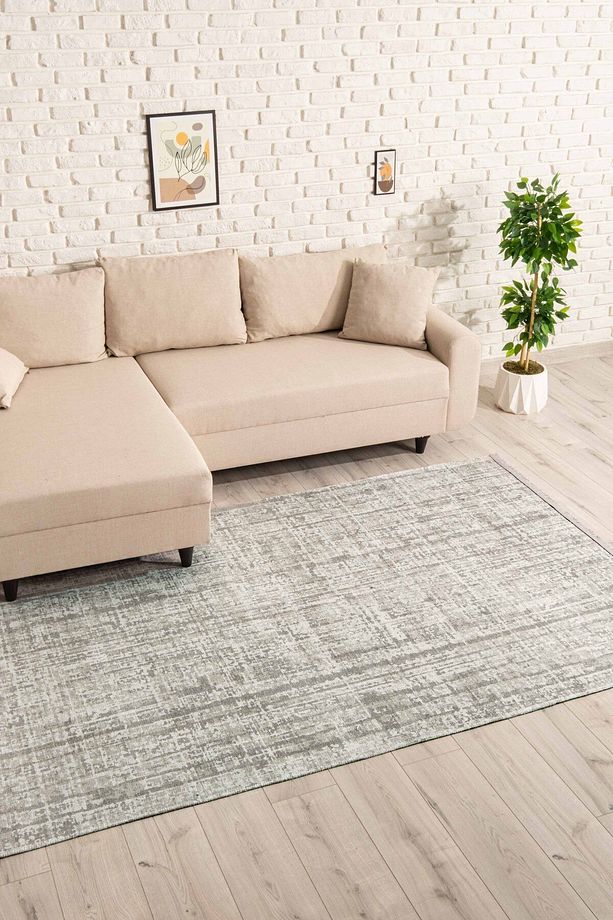 Abstract Desenli Gri Yıkanabilir Kaymaz Taban Şönil Koridor Salon Mutfak Halısı 8115 - 4