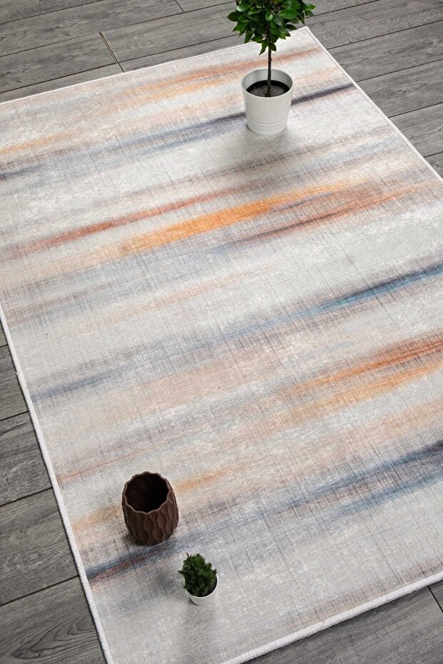Bohemian Patterned White Multicolor Velvet Carpet Washable Non-Slip Base Runner Hallway Carpet 7913