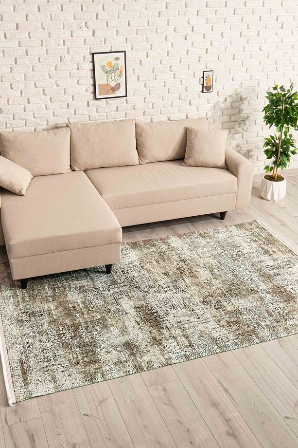 Iskandinav Desenli Vizon Yıkanabilir Kaymaz Taban Şönil Salon Mutfak Halısı 7609 - 4
