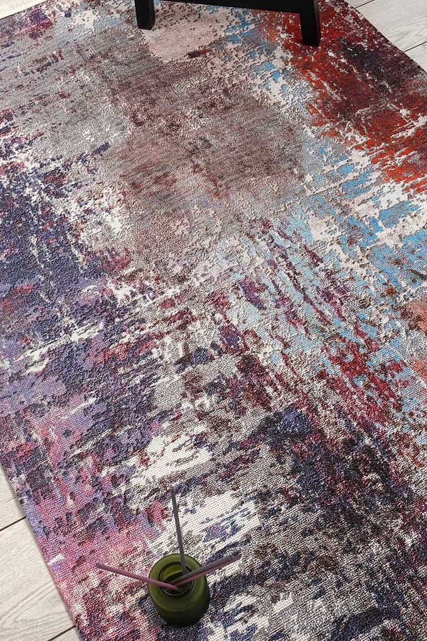 Abstract Desenli Mor Yıkanabilir Saçaklı Kaymaz Taban Şönil Salon Halısı 7301 - 3