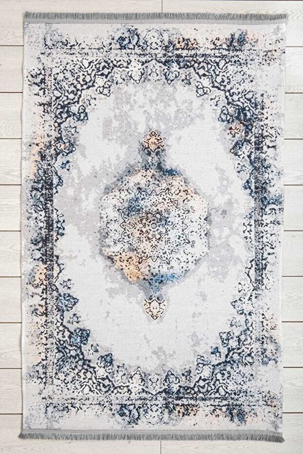 Modern and Classic Patterned Carpet White Washable Chenille Machine Carpet Fringed Non-Slip Base Carpet 7442