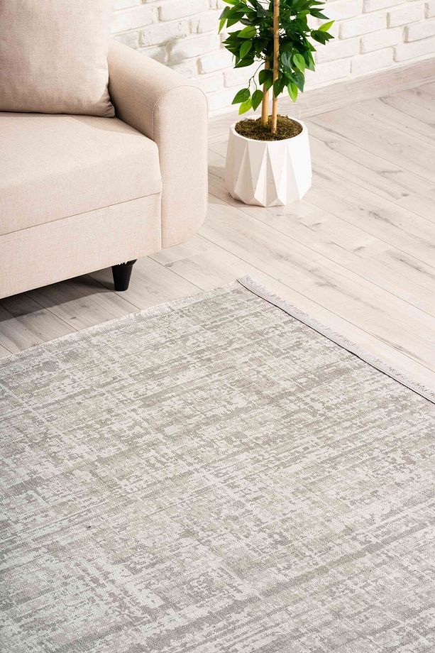 Abstract Desenli Gri Yıkanabilir Kaymaz Taban Şönil Koridor Salon Mutfak Halısı 8115 - 6