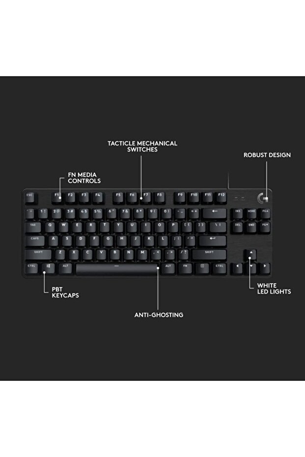 G413 TKL SE Mechanical Gaming Keyboard Compact Backlit with Tactile Switches, Black - 7