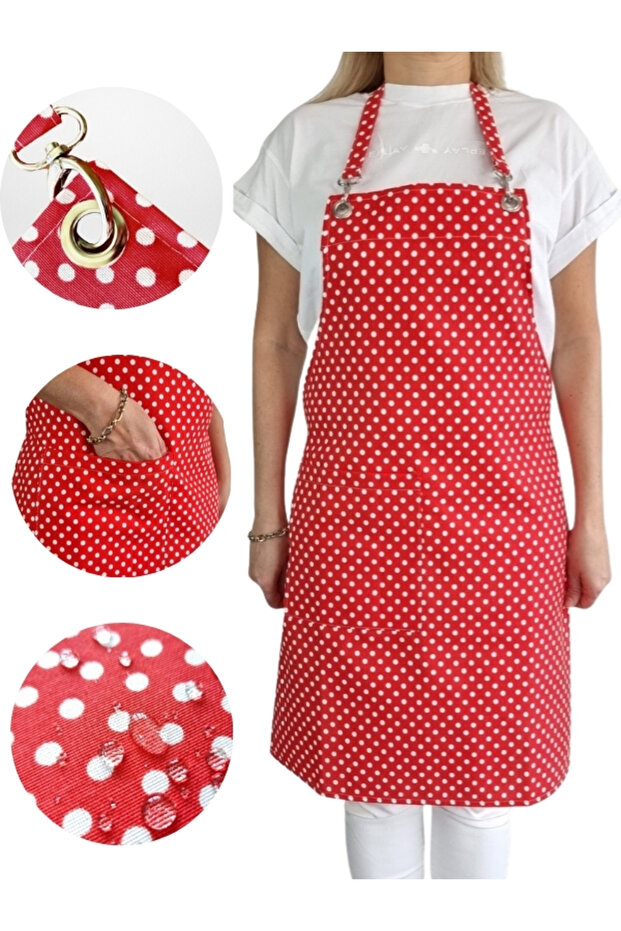 Waterproof Kitchen Apron with Pockets Red