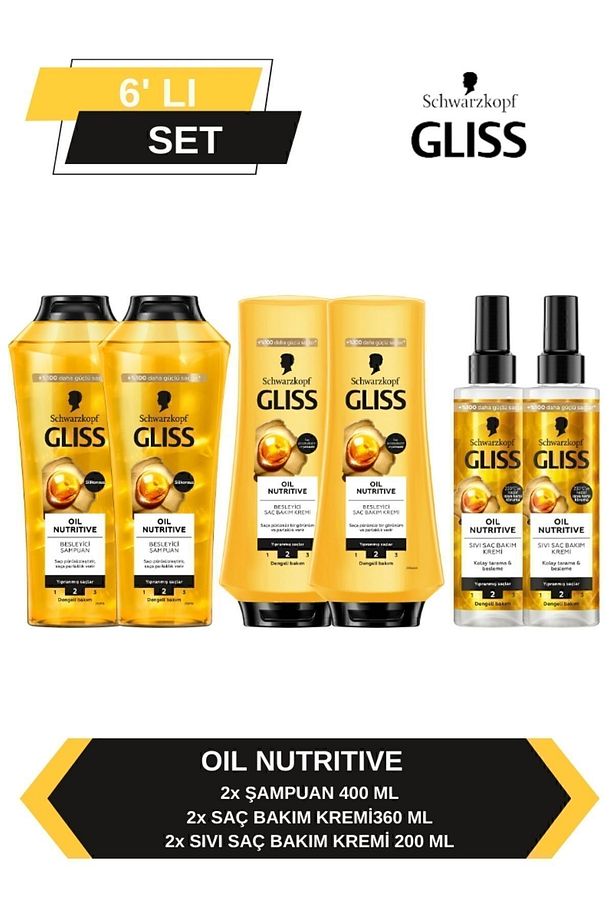 Oil Nutritive Şampuan 400ml x2 + Saç Kremi 360ml x2+ Sıvı Saç Kremi 200 ml x2 - 1