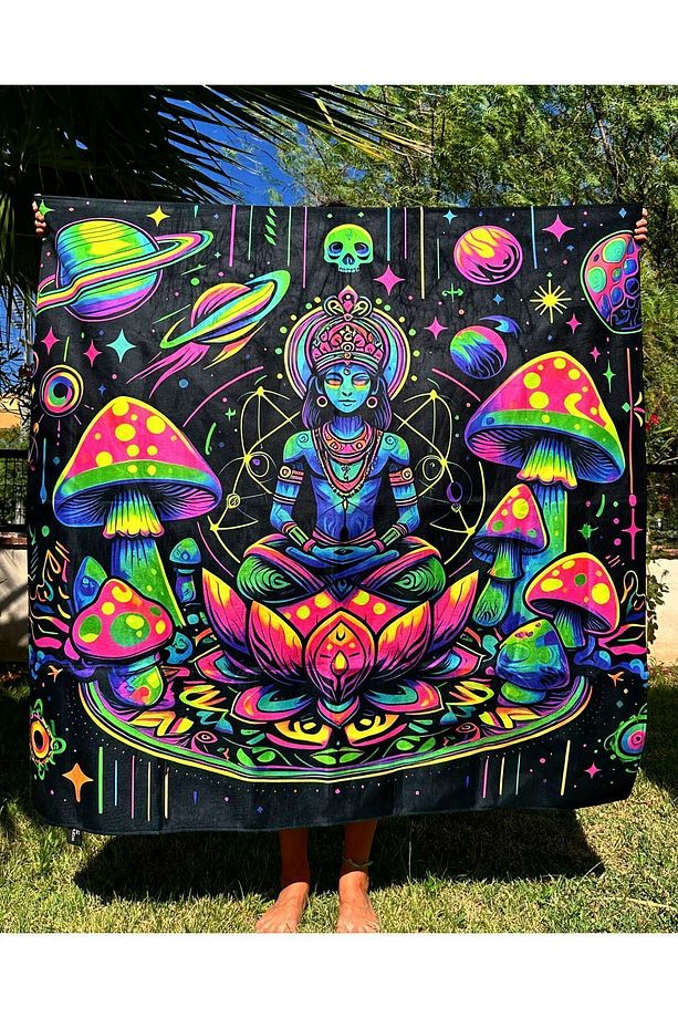 Lotus Portal Open / Blacklight ile Parlayan Neon Duvar Örtüsü Kalın ve Ağır Kumaş Glow Tapestry - 4