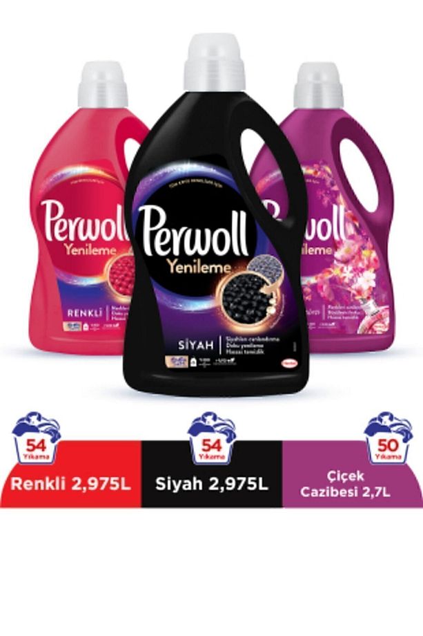 Sıvı Deterjan 3'lü Set: 1 Siyah, 1 Renkli, 1 Çiçek Cazibesi 2.75L (50 Yıkama) – Tüm Renkler İçin - 1