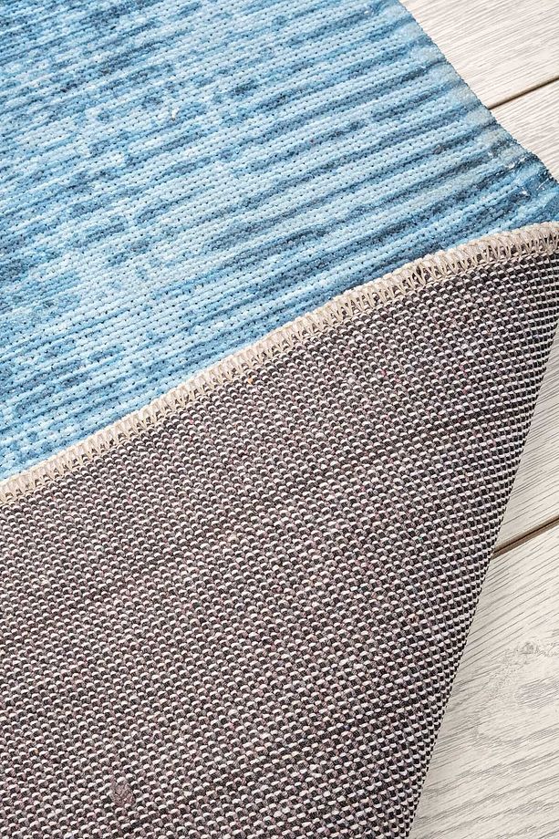 Modern Soft Desenli Mavi Yıkanabilir Şönil Dokuma Saçaklı Kaymaz Taban Salon Mutfak Halısı 8106 - 6