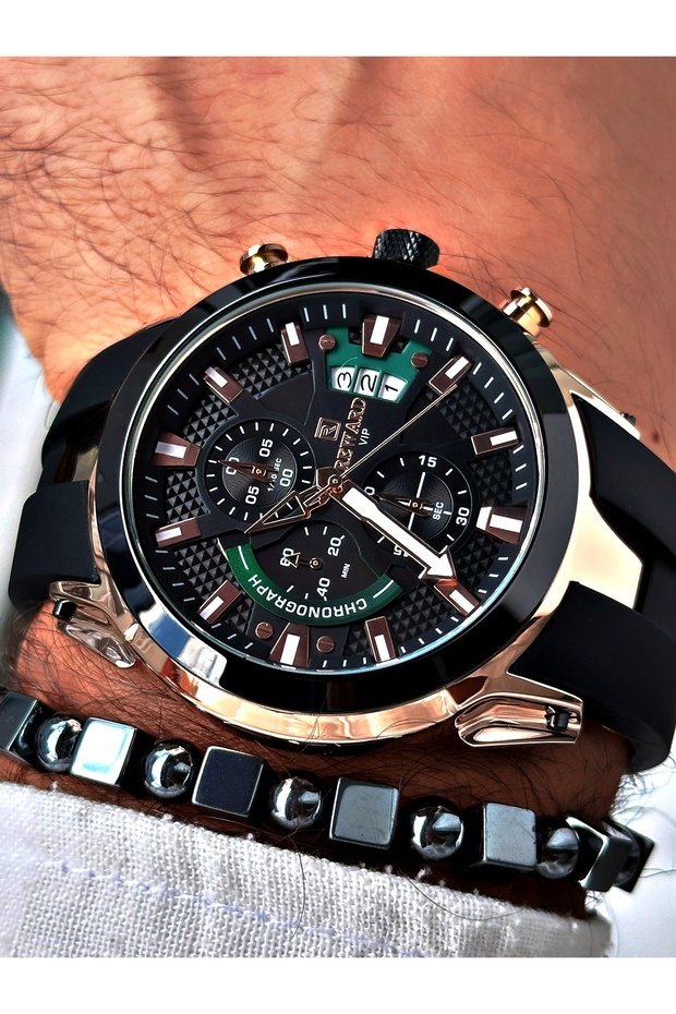 Black Color Functional Sports Silicone Men's Wristwatch
