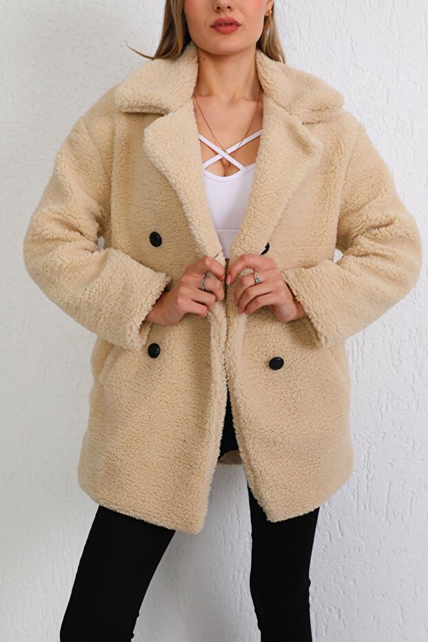 Women's Beige Oversize Plush Coat