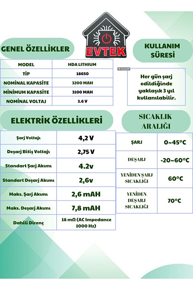 HDA 3200 MAH 18650 PİL - 3