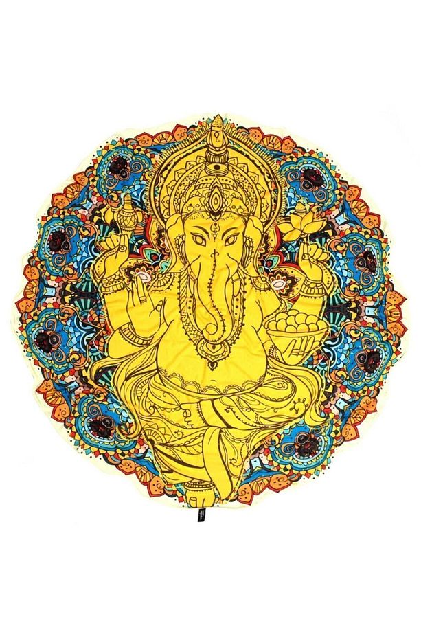 Yellow Ganesha Yuvarlak Duvar Örtüsü Tapestry 75x75 Cm - 2