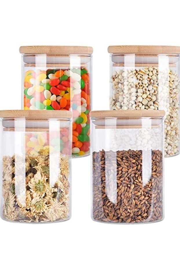 2 Pieces of Borosilicate Heat Resistant Glass Jar with Bamboo Lids and Airtight Lids (250 ML)