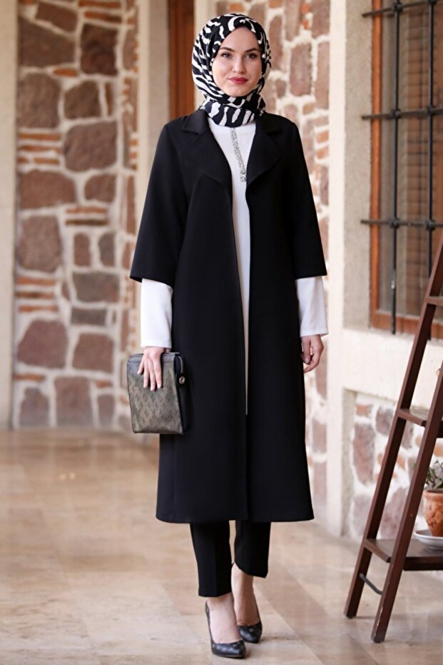 Women's Black Sleeve Detailed Triple Suit - Mdv1097