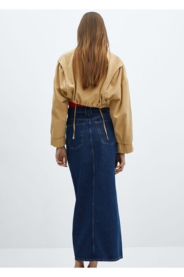 Yırtmaçlı denim etek - 4