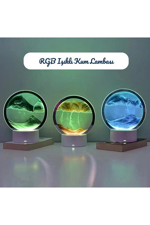 RGB Işıklı Kum Lambası Gece Lambası Kum Saati 3D Hareketli - 2