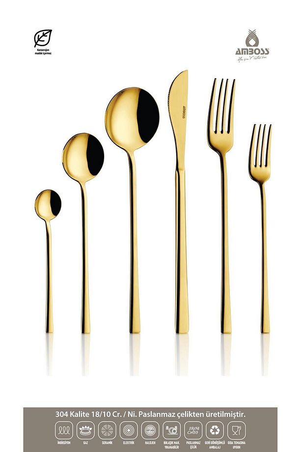 RUBY 72 PARÇA ÇATAL KAŞIK BIÇAK SETİ-GOLD - 2
