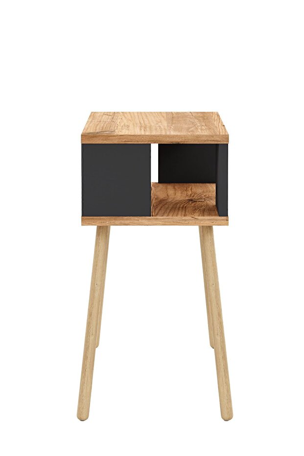 Ahşap Ayaklı Dekoratif Raflı Komodin - Atlantik Çam - Antrasit Gri - 9