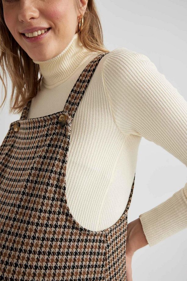 Regular Fit Kareli Mini Hamile Salopet Elbise C0468ax23wn - 5