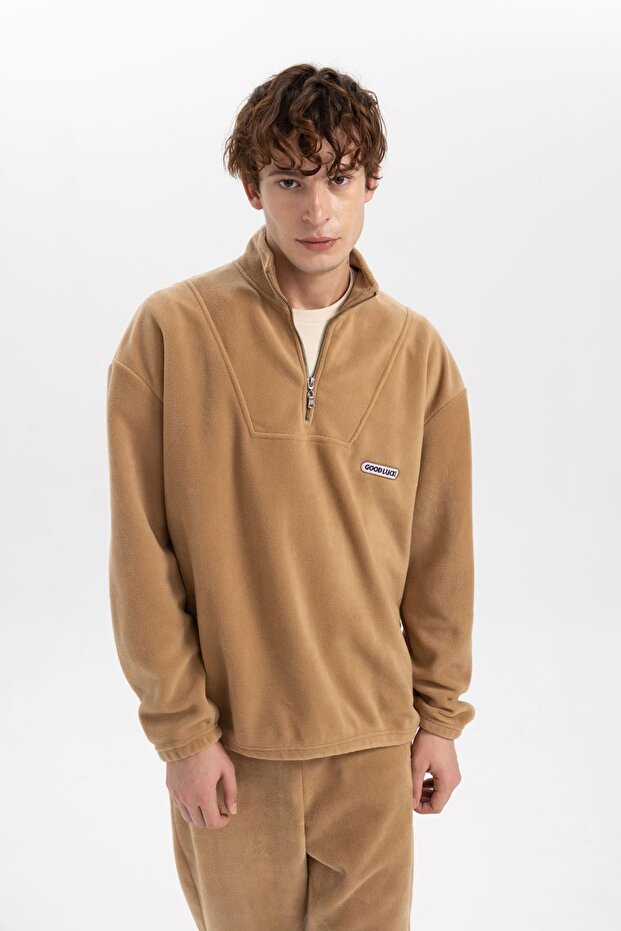 Comfort Fit Stand Collar Printed Fleece Sweatshirt A7466Ax23Au