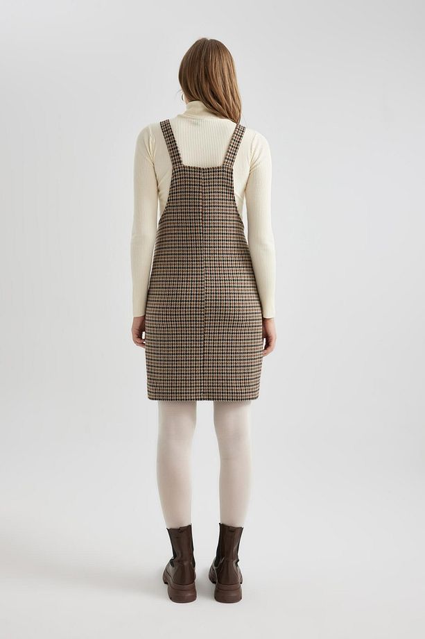 Regular Fit Kareli Mini Hamile Salopet Elbise C0468ax23wn - 6