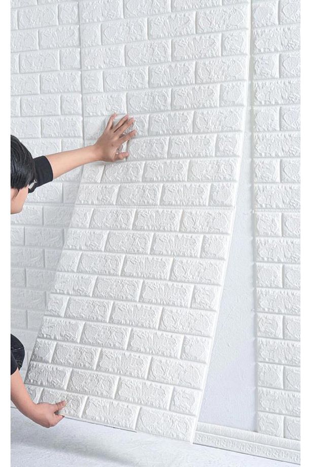 Kendinden Yapışkanlı Duvar Kağıdı Esnek Köpük Paneli 70x500cm (3,5 m2) Beyaz 3d Tuğla Desen Ev Ofis - 4