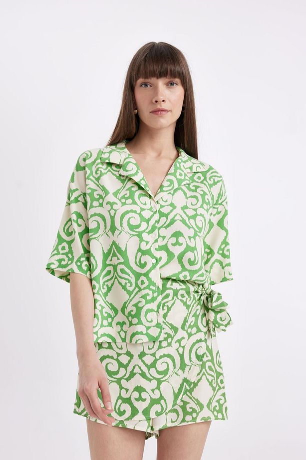 Regular Fit Desenli Pijama Yaka Kısa Kollu Gömlek C3389ax24sm - 3