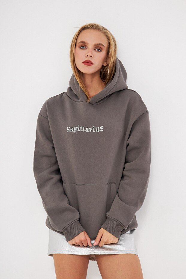 Unisex Oversize Sweatshirt Hoodie Sagittarius Printed Smoked – Hooded, Kangaroo Pocket, 3 Threads