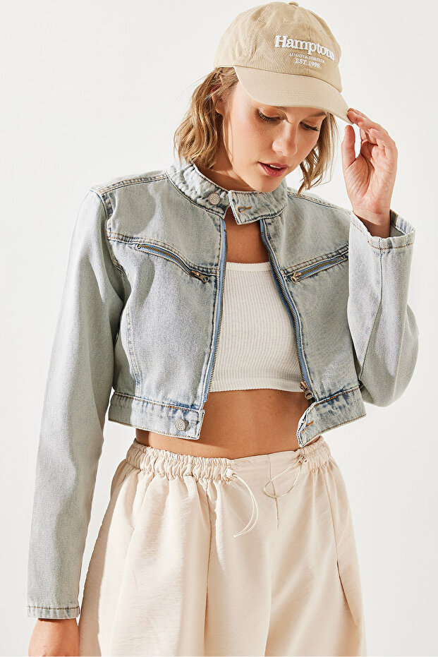 Women's Blue Short Biker Denim Jacket 2277 60251791
