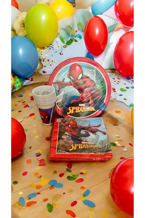 Spiderman Örümcek Adam Desenli Renkli Baskılı Kağıt Peçete Tabak Bardak Set - 1