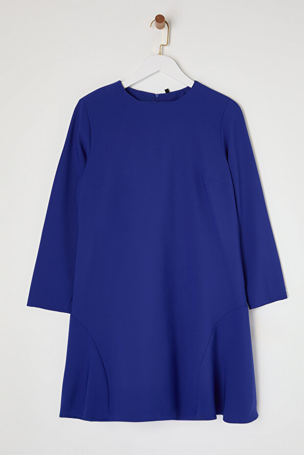 Saks Basic Uzun Kol Gizli Fermuarlı Mini Dokuma Büyük Beden Elbise TBBAW25AH00054 - 5