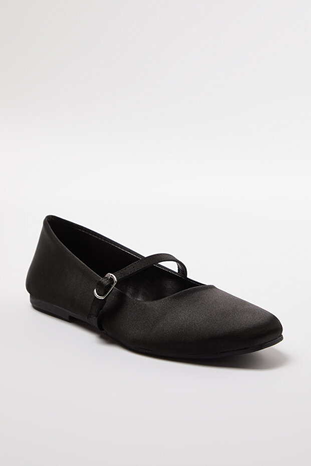 Schwarze Satin-Mary-Jane-Schuhe mit Riemen und runder Spitze für Damen, Ballerinas TAKAW25BE00005 - 4