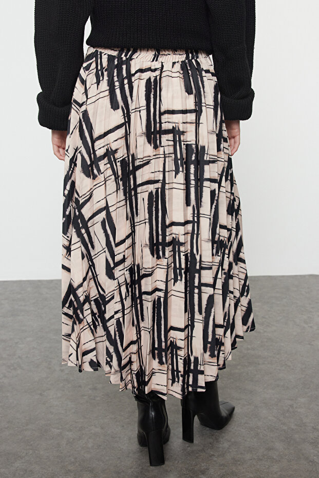 Spódnica midi z satyny plisowanej - wielokolorowa i wzorzysta, tkana, TWOAW25ET00043 - 5