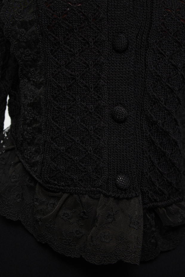 Siyah Crop Dantel Garnili Ajurlu/Delikli Triko Hırka TWOAW24KZ01059 - 4